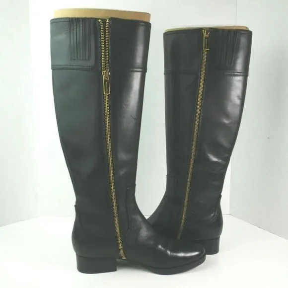 Michael Kors Size 5M Harland Riding Boots Leather Wide Shaft Color Black - Picture 9 of 11